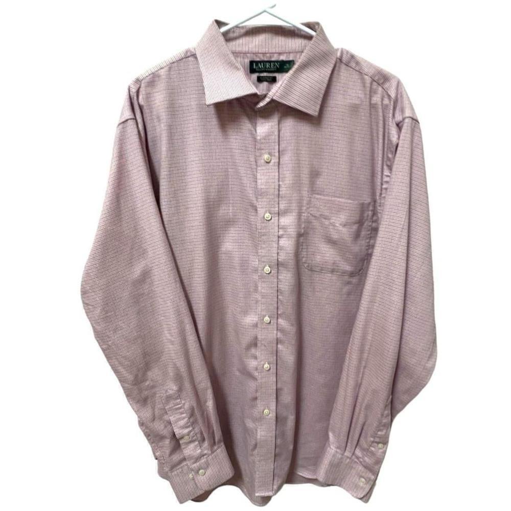 RALPH LAUREN Men’s Pink Gingham Classic Fit Non Iron Dress Shirt 18 36/37